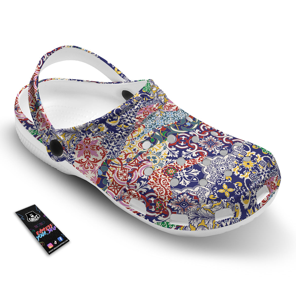 Patchwork Azulejos Tiles Print Pattern Clog-grizzshop
