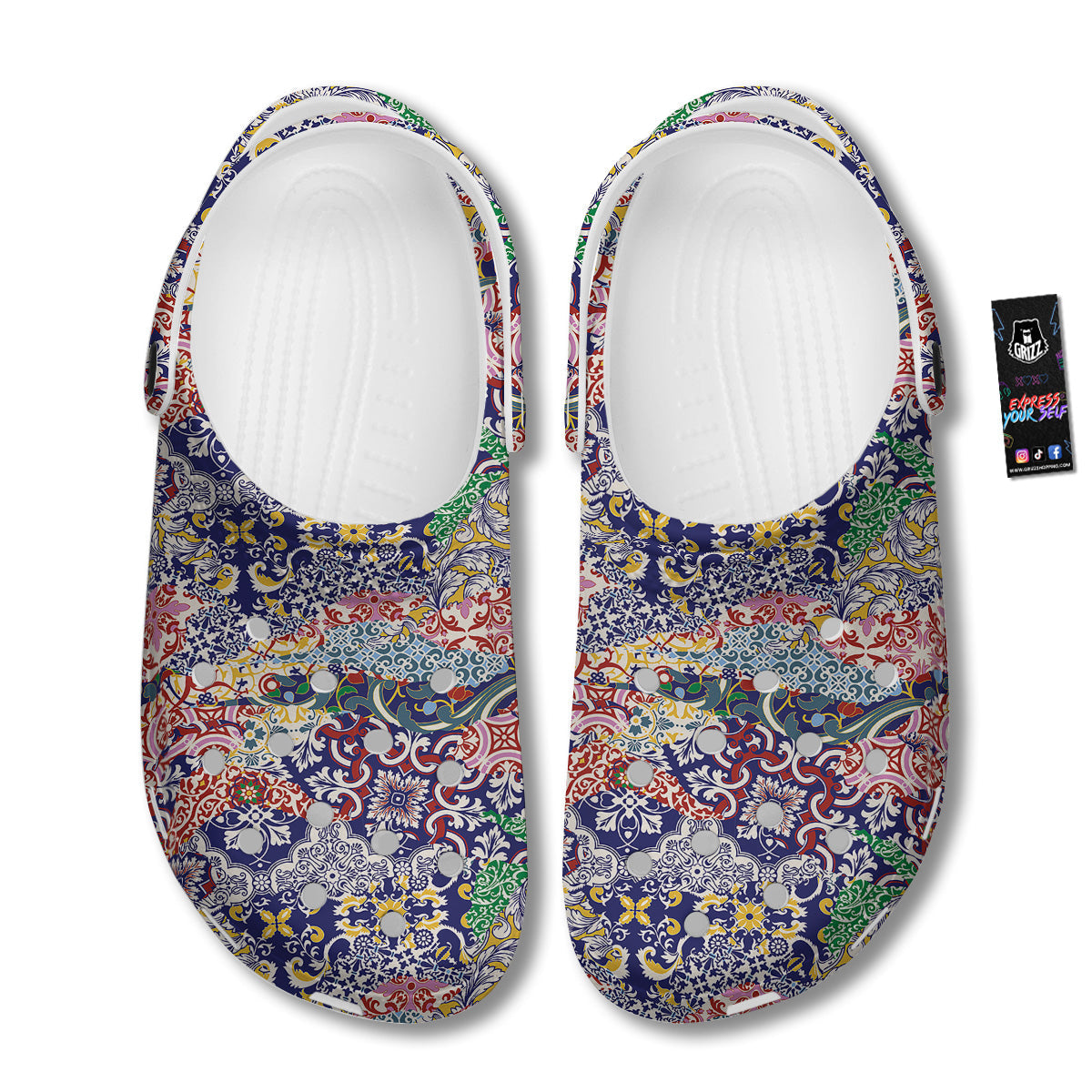 Patchwork Azulejos Tiles Print Pattern Clog-grizzshop