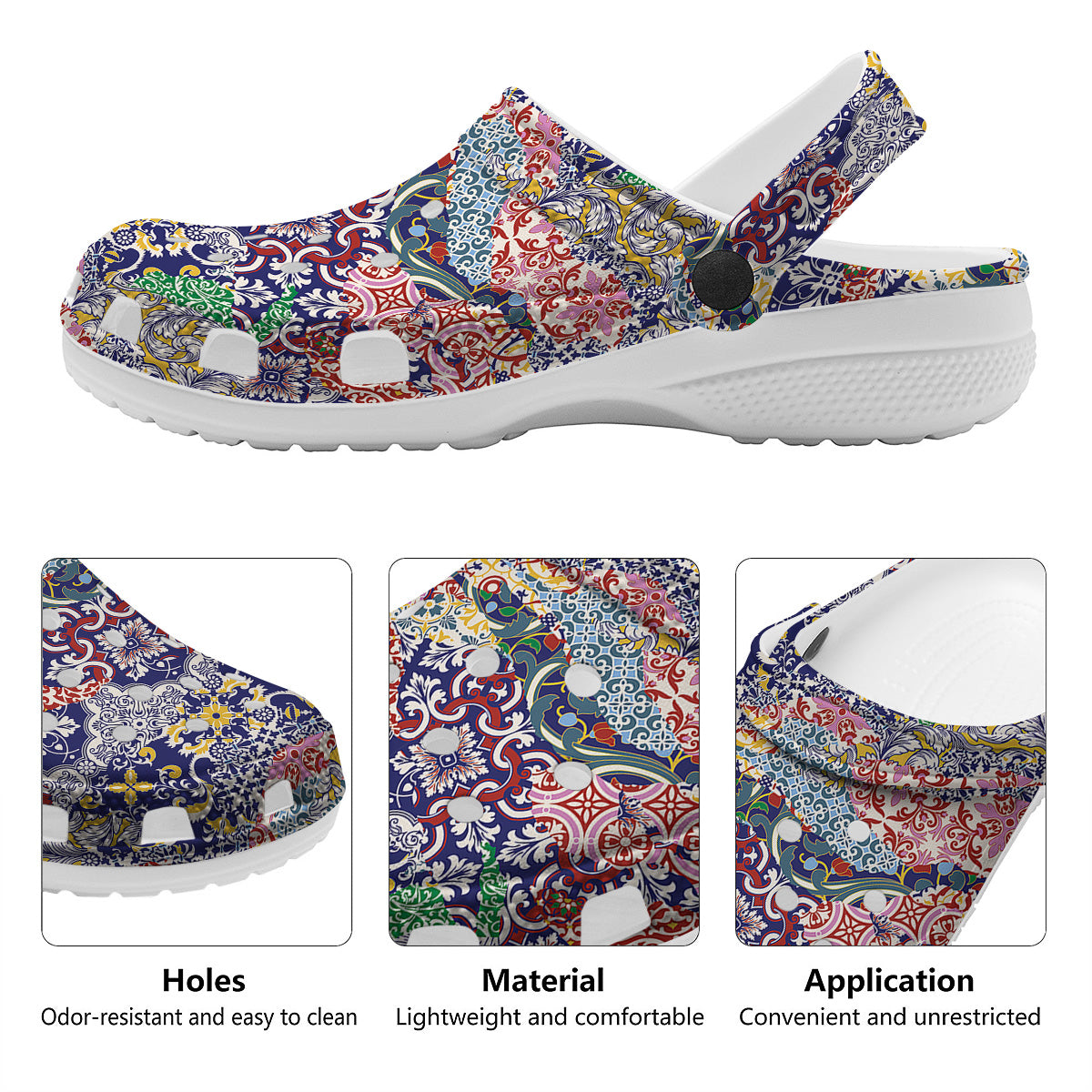 Patchwork Azulejos Tiles Print Pattern Clog-grizzshop