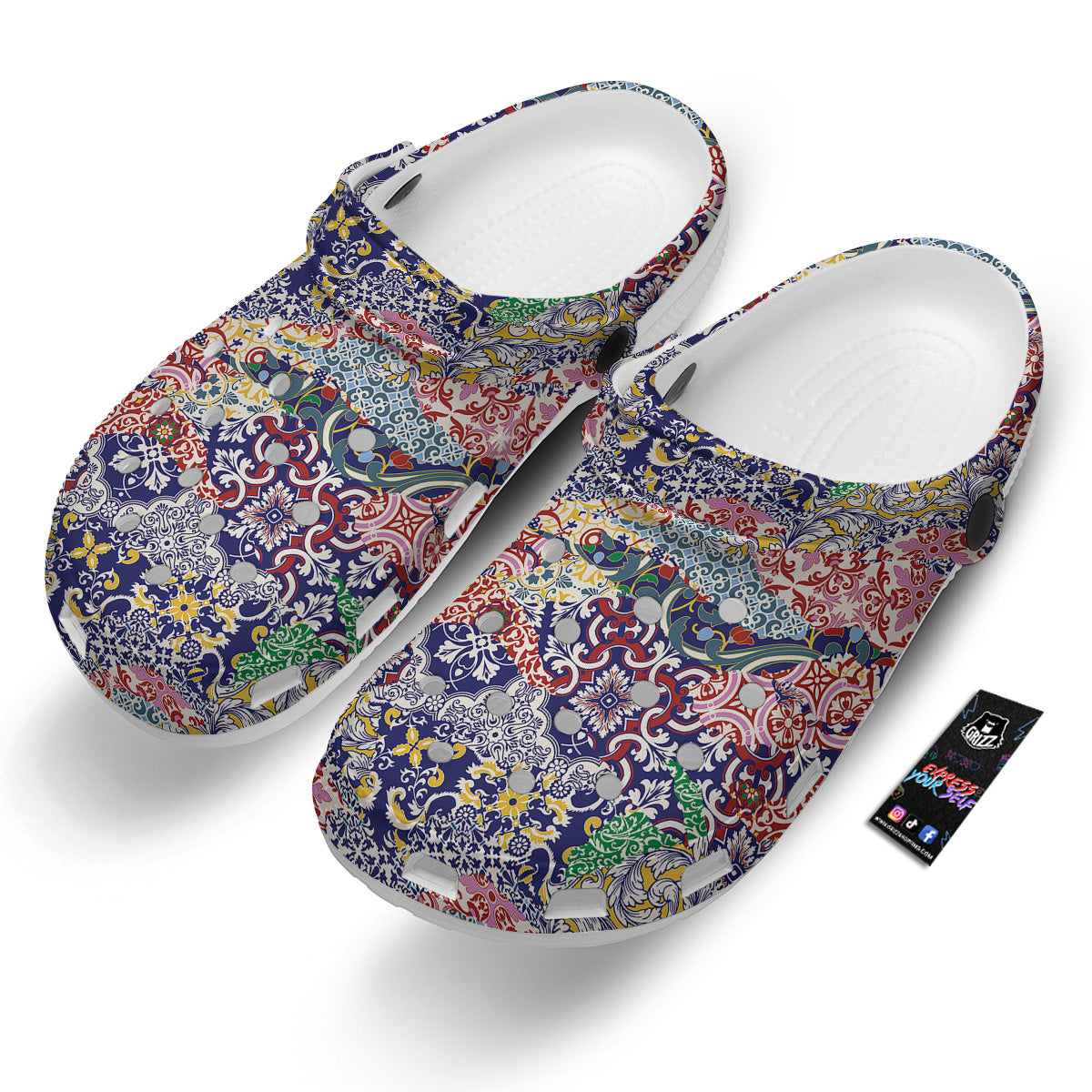 Patchwork Azulejos Tiles Print Pattern Clog-grizzshop