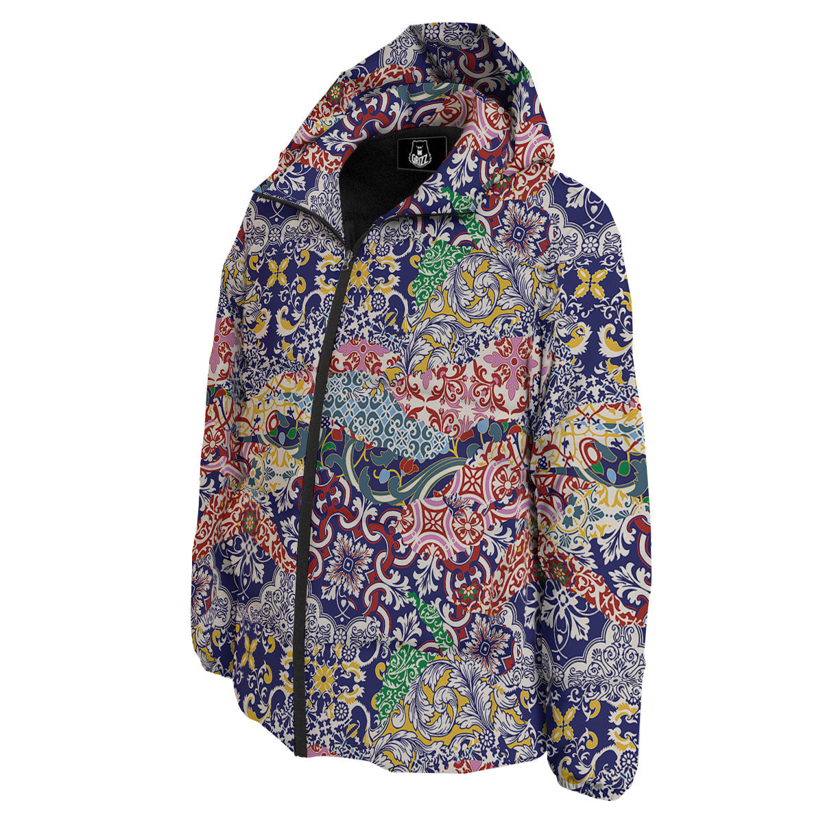 Patchwork Azulejos Tiles Print Pattern Down Jacket-grizzshop