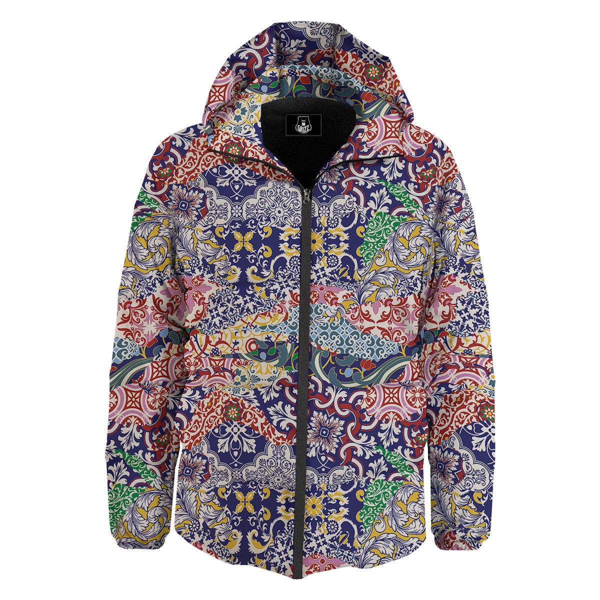 Patchwork Azulejos Tiles Print Pattern Down Jacket-grizzshop