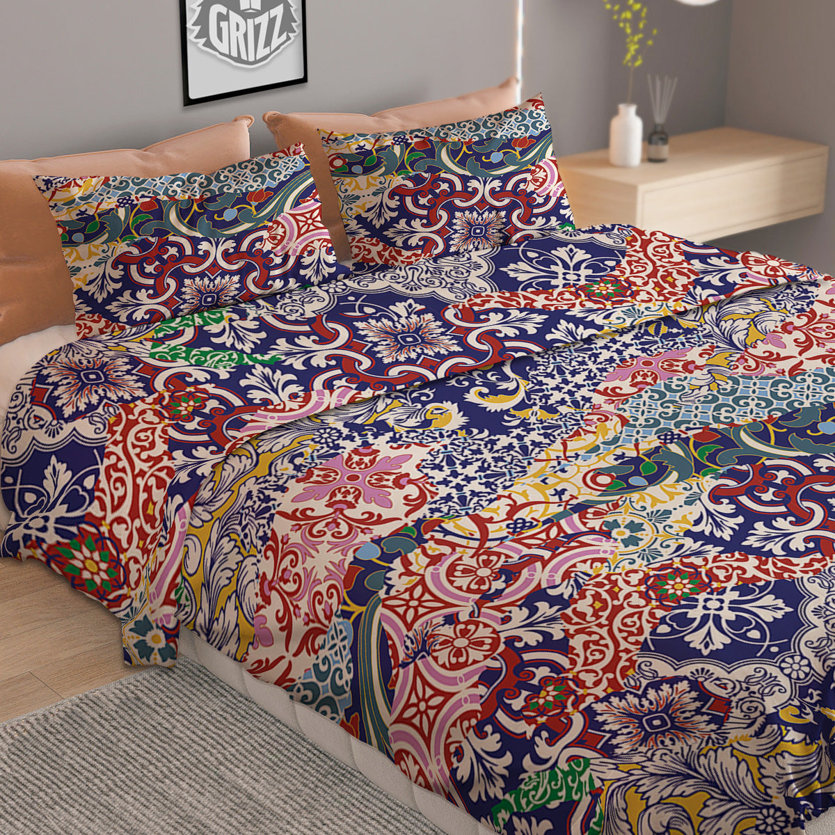 Patchwork Azulejos Tiles Print Pattern Duvet Cover Bedding Set