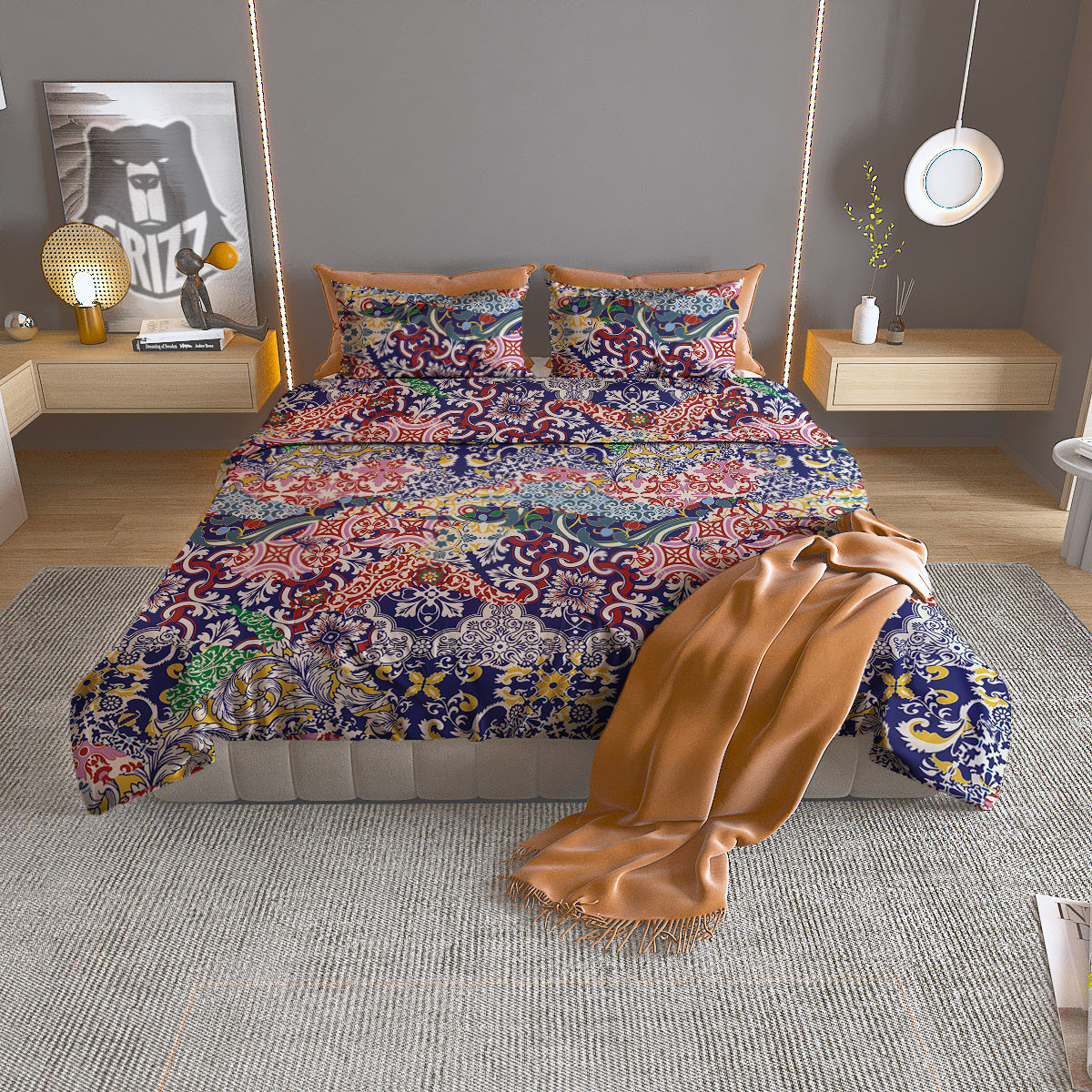 Patchwork Azulejos Tiles Print Pattern Duvet Cover Bedding Set