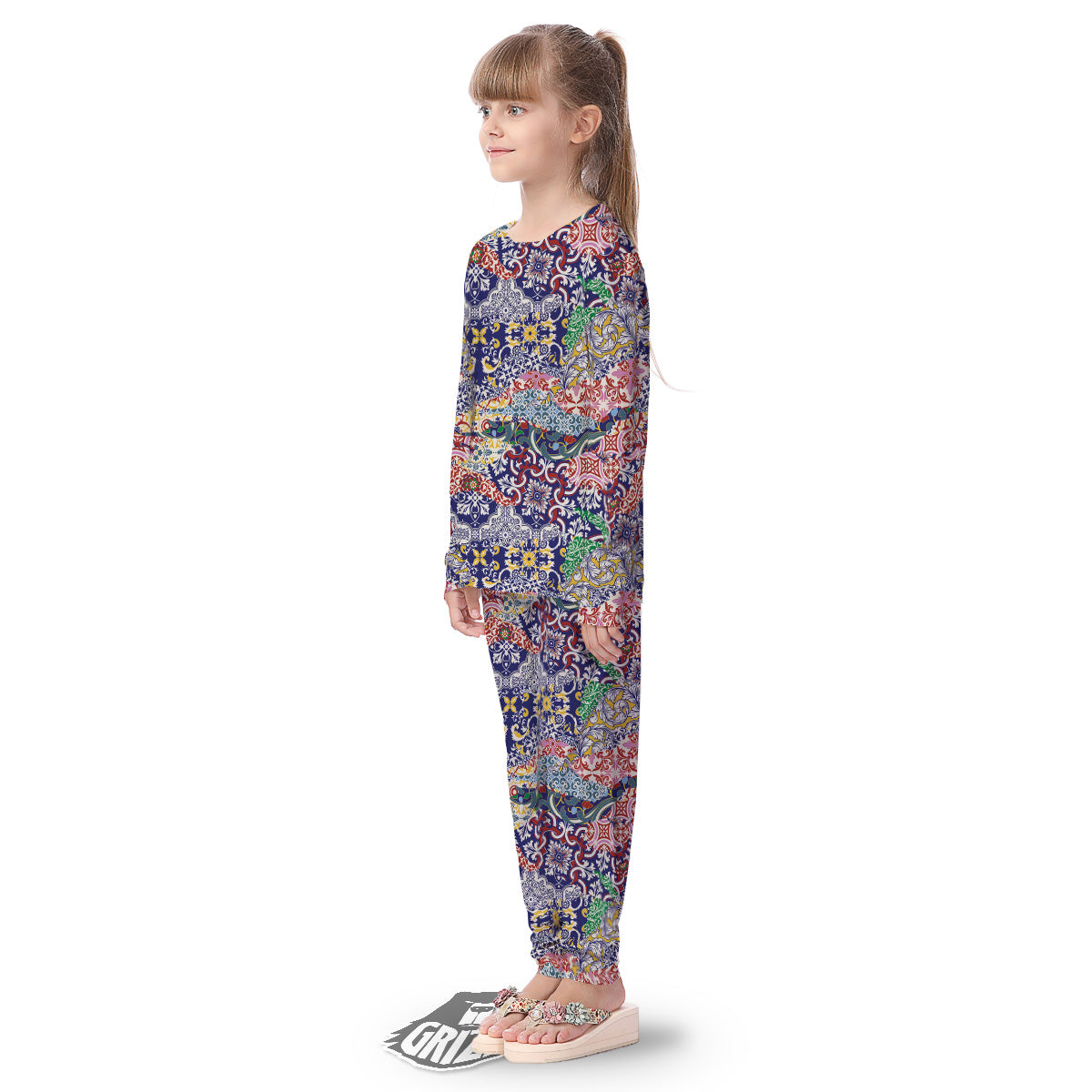 Patchwork Azulejos Tiles Print Pattern Kid's Pajamas-grizzshop