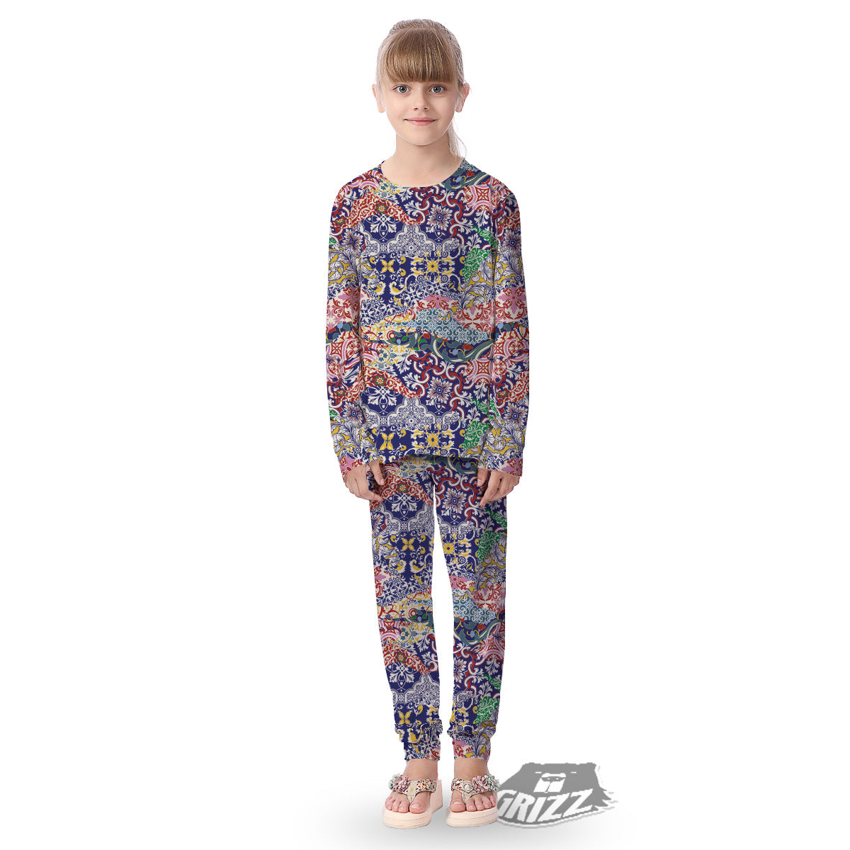 Patchwork Azulejos Tiles Print Pattern Kid's Pajamas-grizzshop