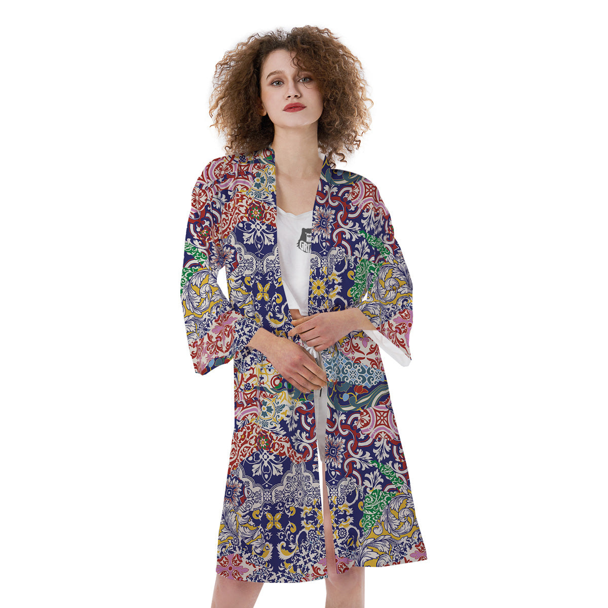 Patchwork Azulejos Tiles Print Pattern Kimono-grizzshop