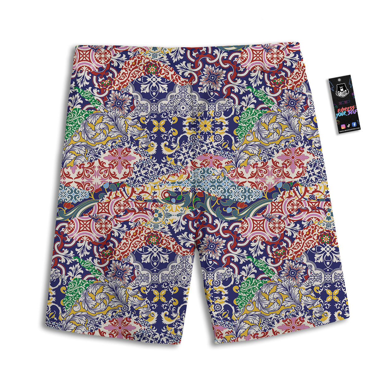 Patchwork Azulejos Tiles Print Pattern Men's Athletic Shorts