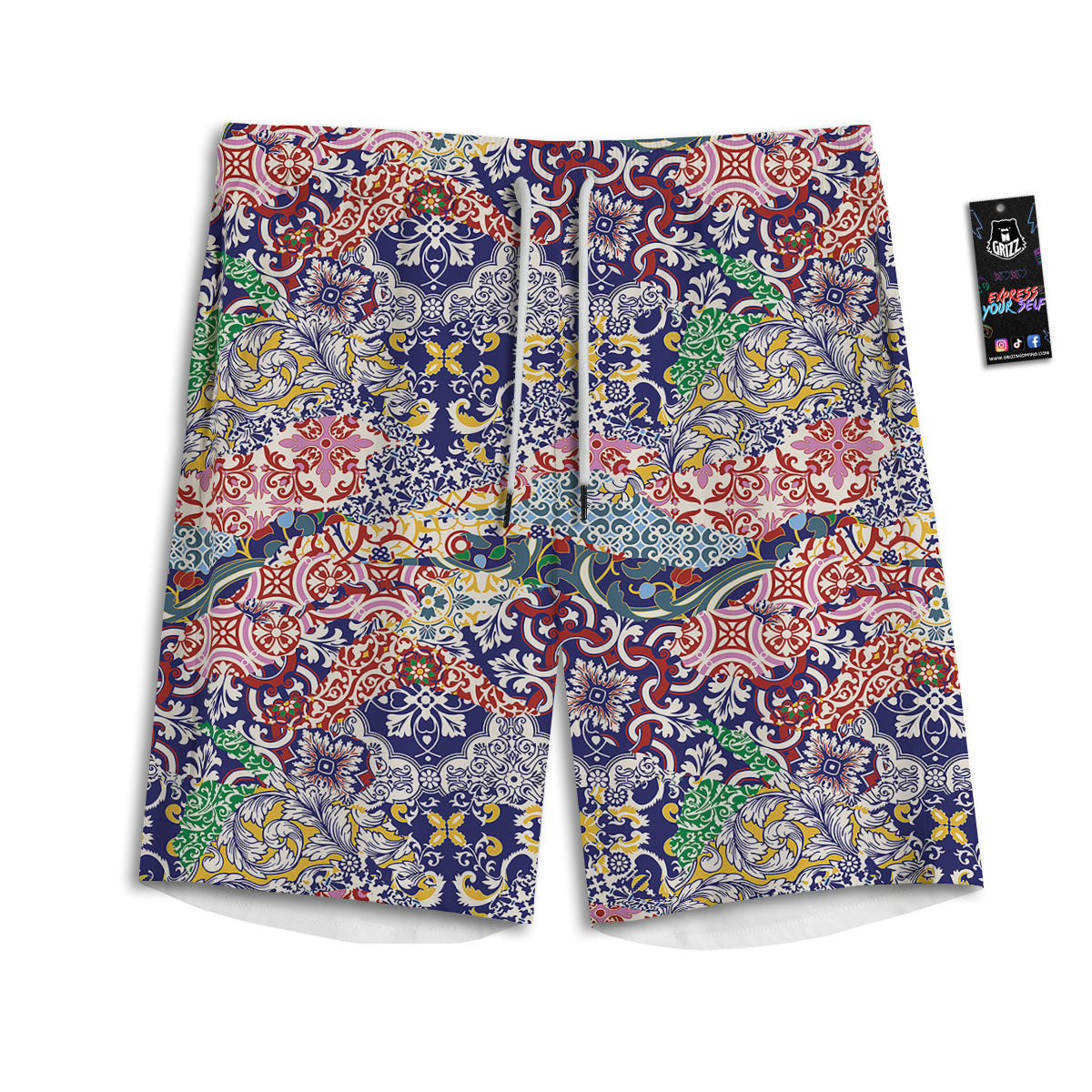 Patchwork Azulejos Tiles Print Pattern Men's Athletic Shorts