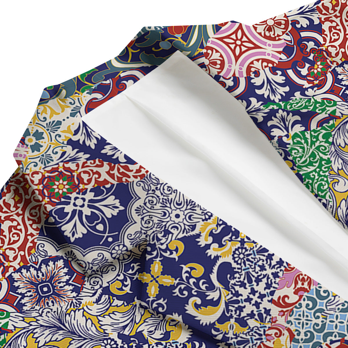 Patchwork Azulejos Tiles Print Pattern Men's Blazer-grizzshop