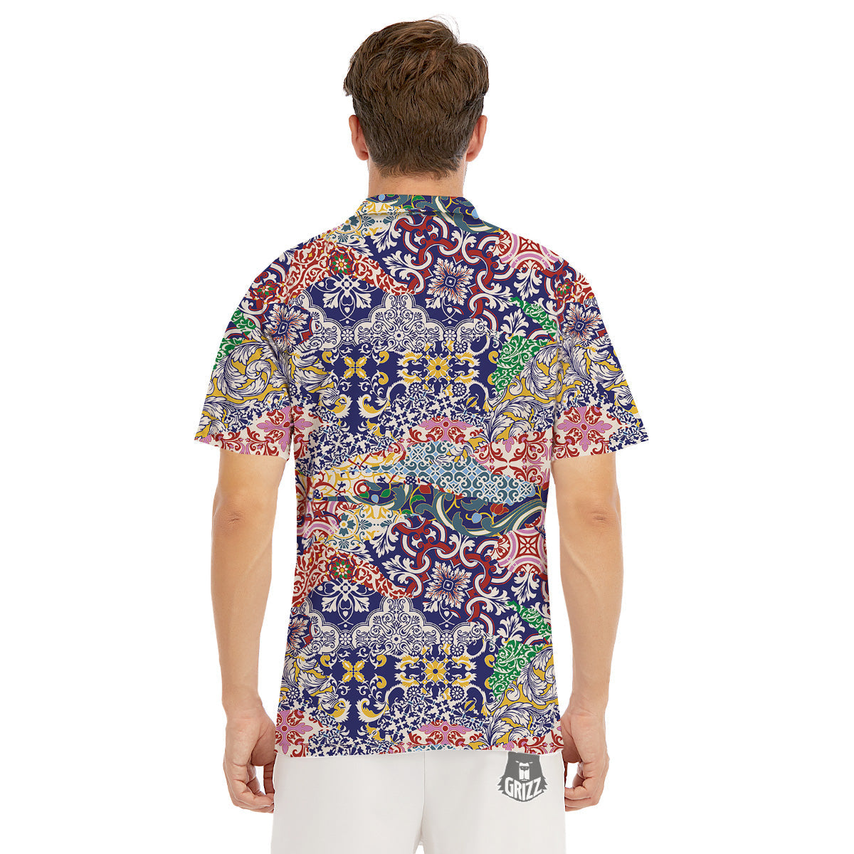 Patchwork Azulejos Tiles Print Pattern Men's Golf Shirts-grizzshop