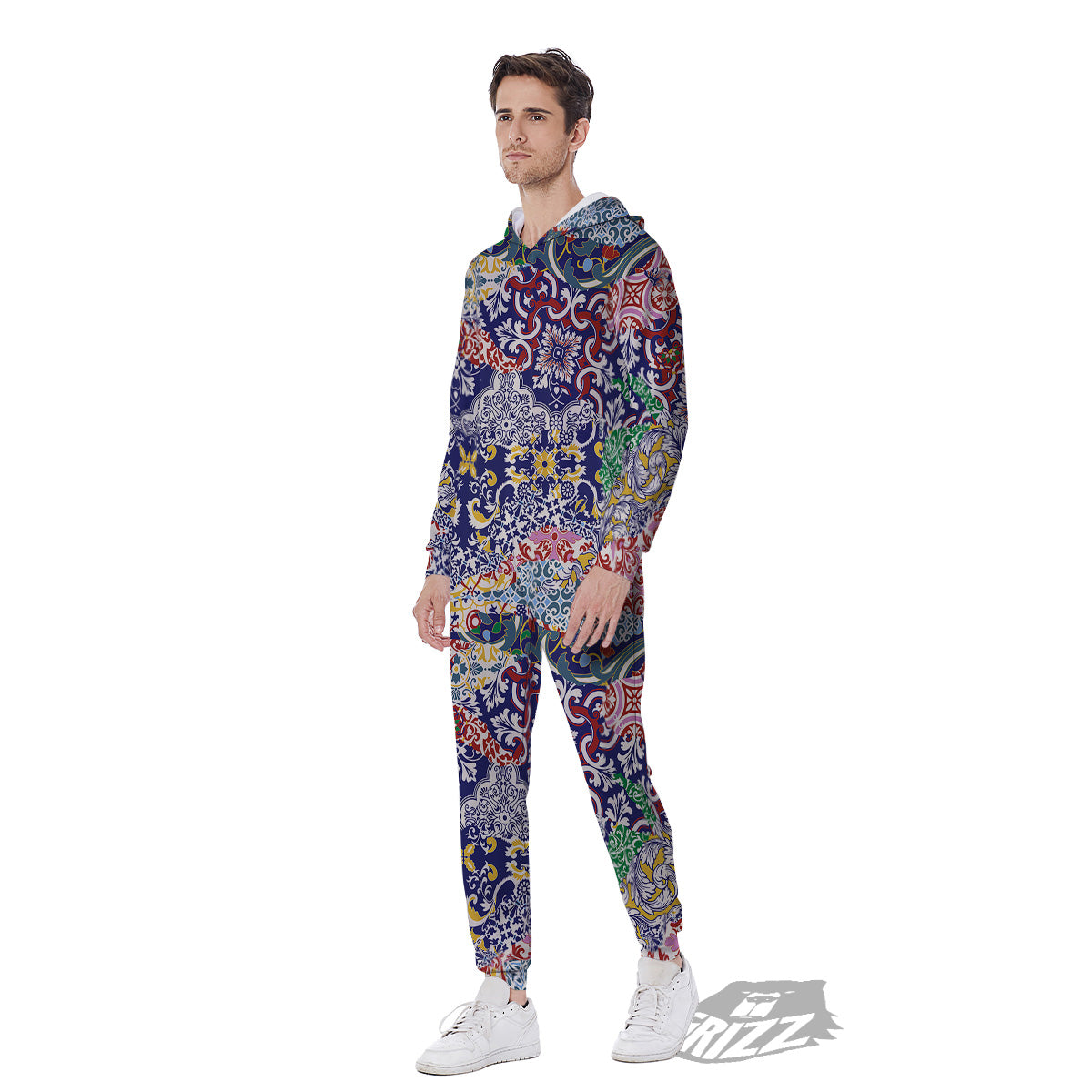 Patchwork Azulejos Tiles Print Pattern Men's Jumpsuit-grizzshop