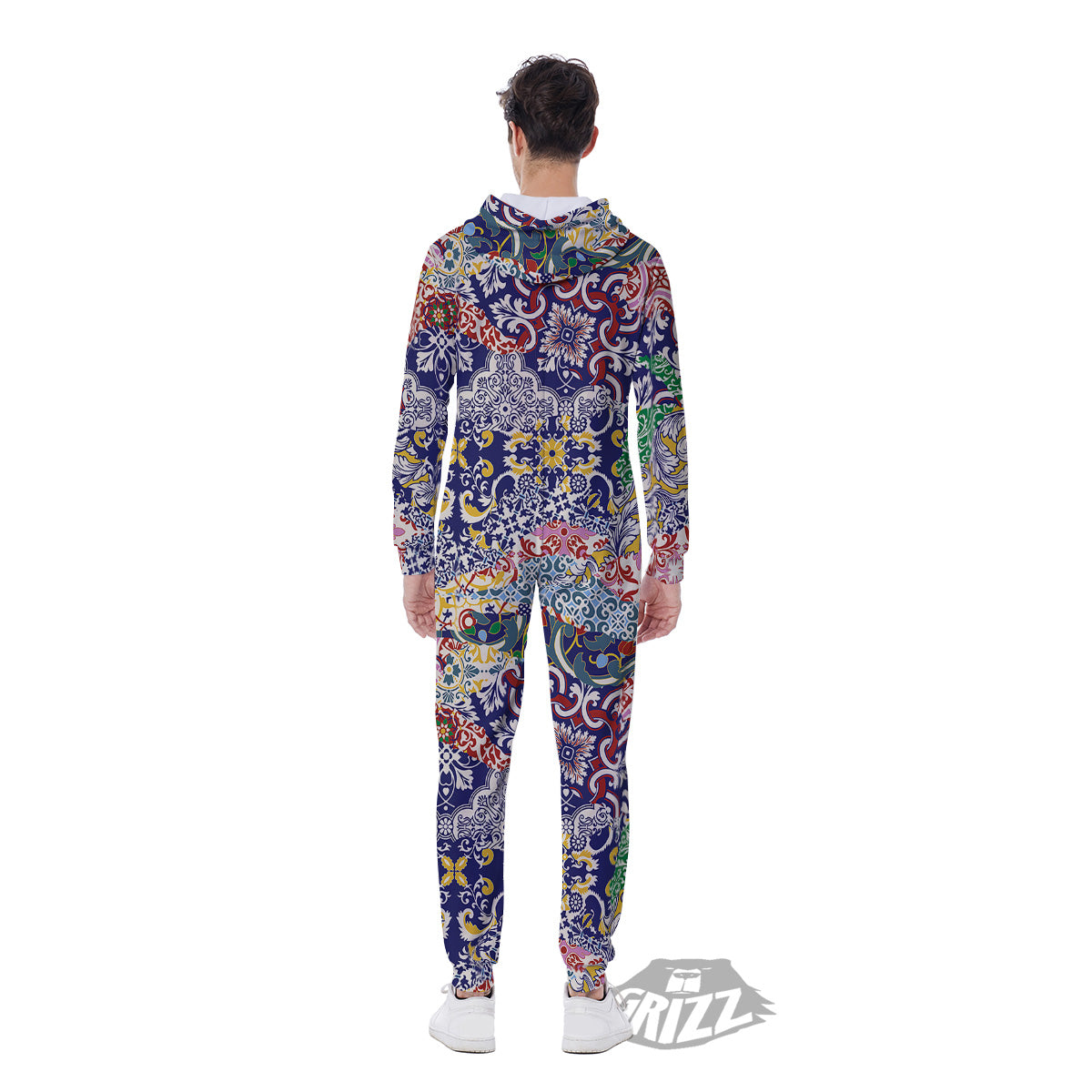 Patchwork Azulejos Tiles Print Pattern Men's Jumpsuit-grizzshop