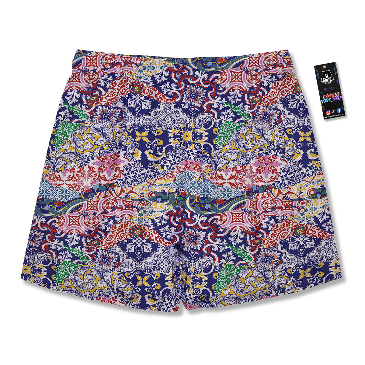 Patchwork Azulejos Tiles Print Pattern Men's Running Shorts-grizzshop