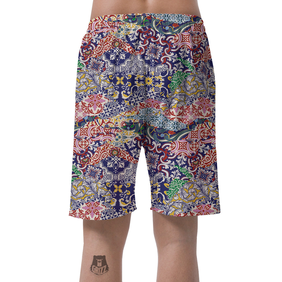 Patchwork Azulejos Tiles Print Pattern Men's Shorts-grizzshop