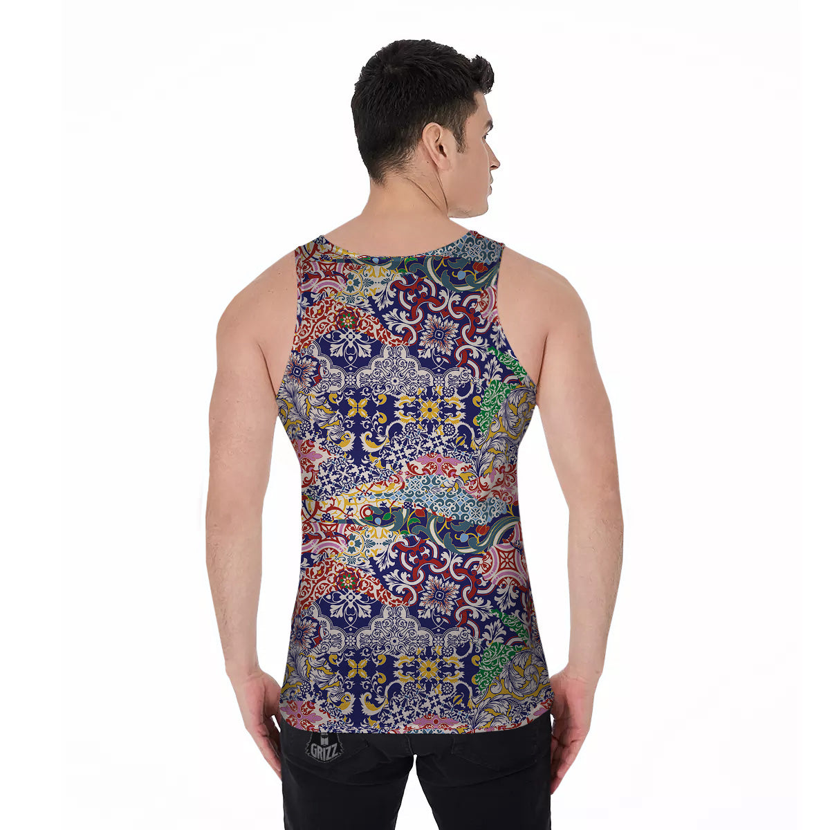 Patchwork Azulejos Tiles Print Pattern Men's Tank Top-grizzshop
