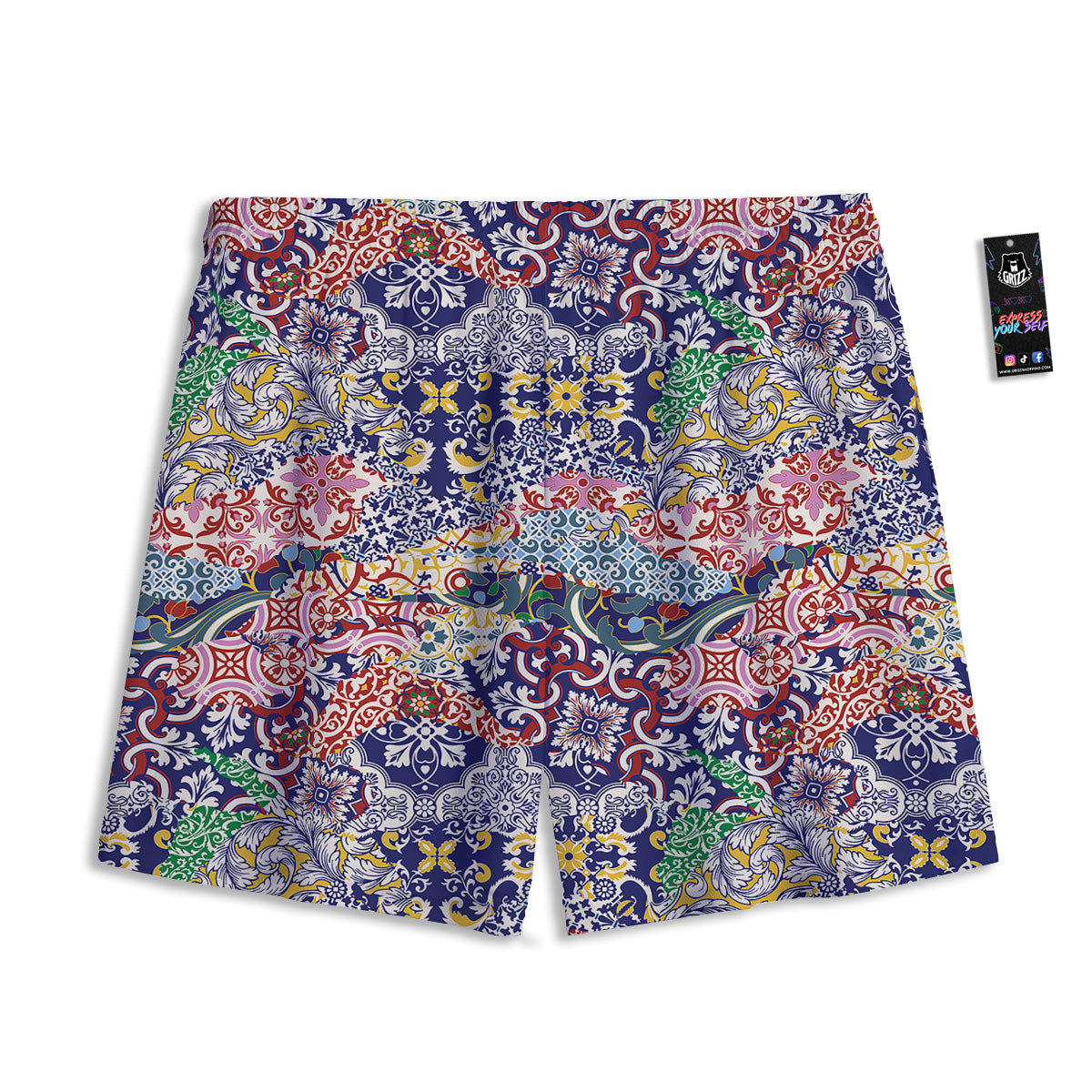 Pink Green And White Argyle Print Mesh Shorts
