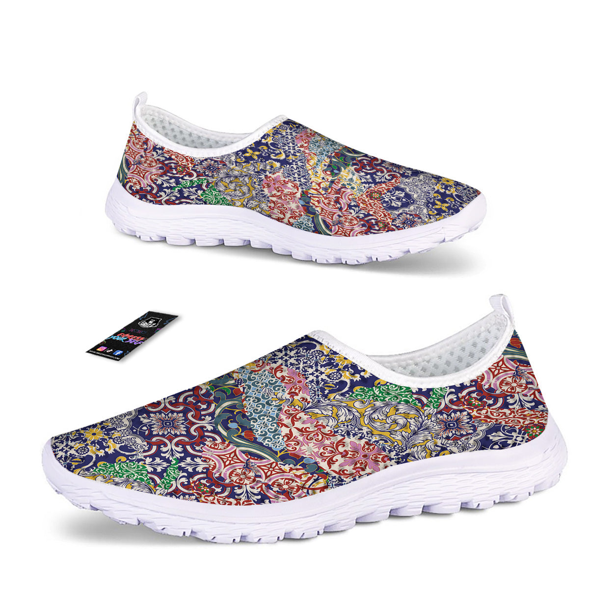 Patchwork Azulejos Tiles Print Pattern Nurse Shoes-grizzshop