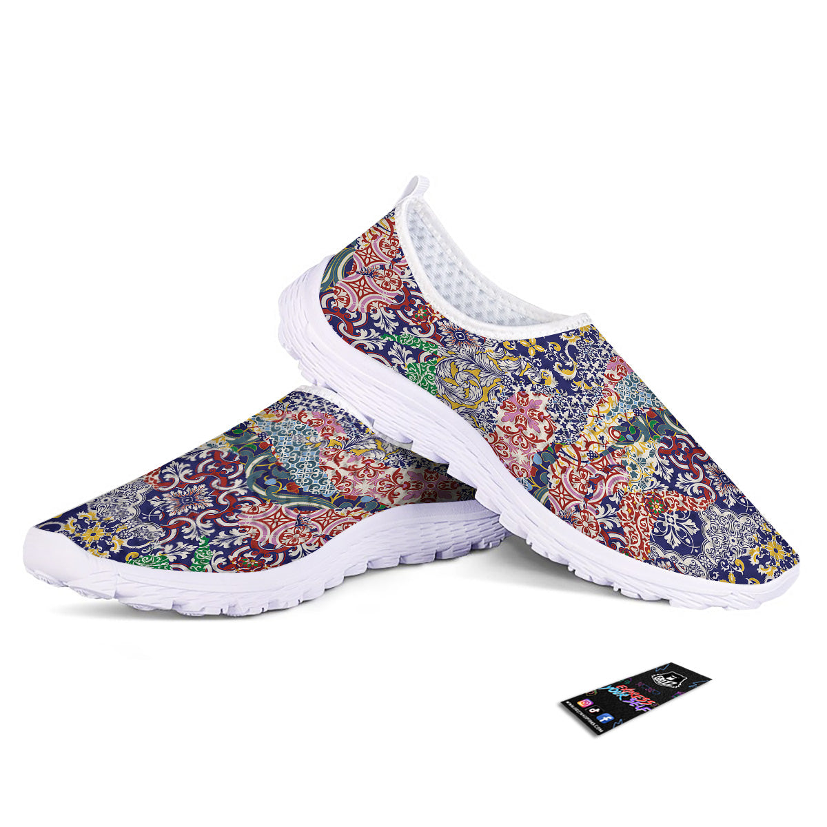 Patchwork Azulejos Tiles Print Pattern Nurse Shoes-grizzshop