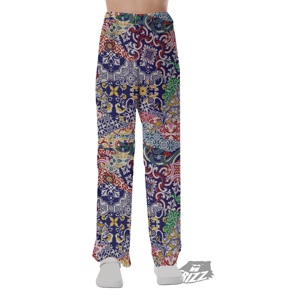 Patchwork Azulejos Tiles Print Pattern Pajama Pants-grizzshop