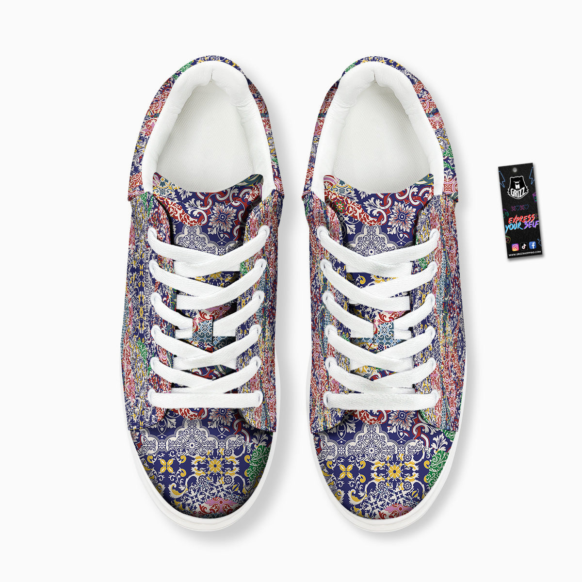 Patchwork Azulejos Tiles Print Pattern Platform Shoes-grizzshop