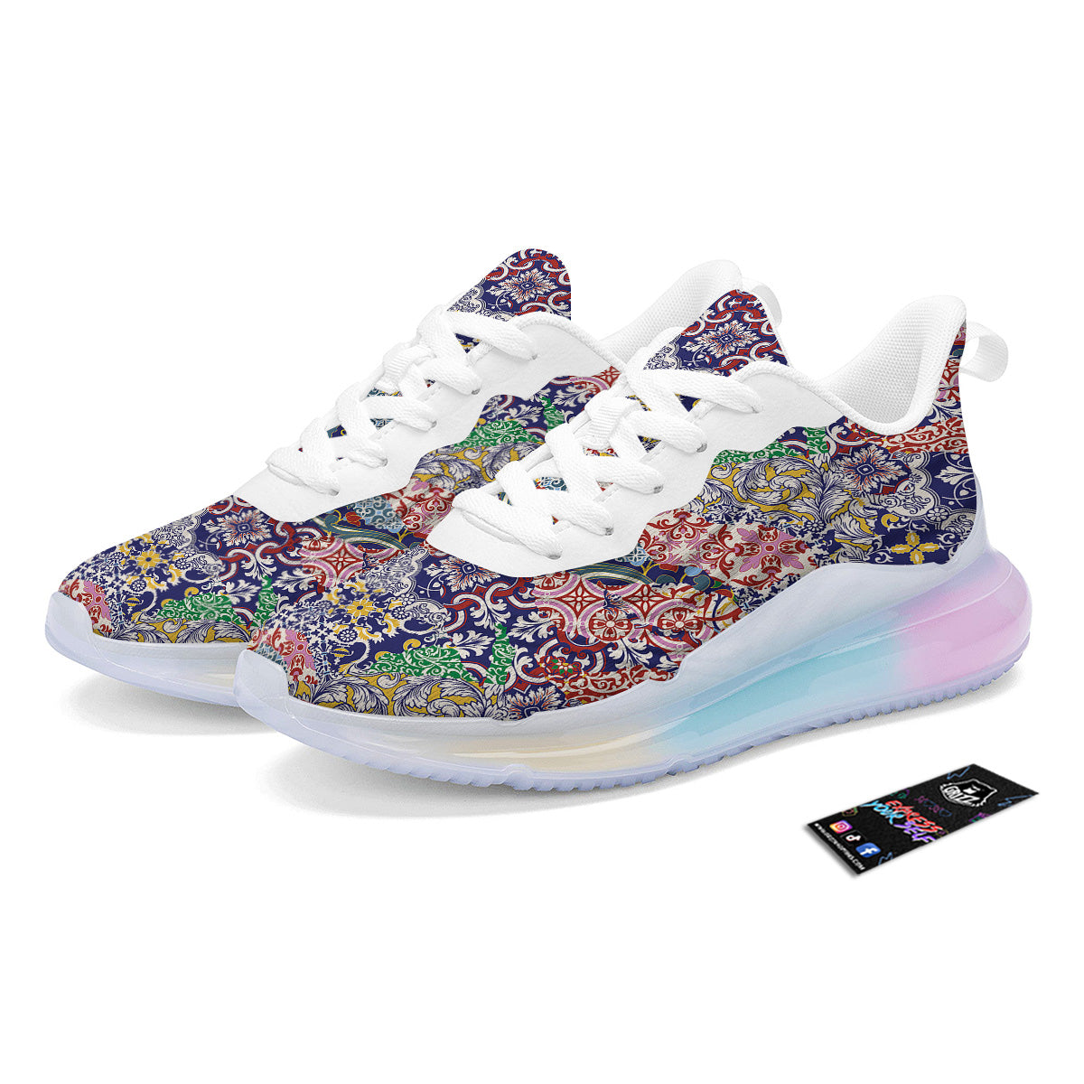 Patchwork Azulejos Tiles Print Pattern Running Sneakers-grizzshop