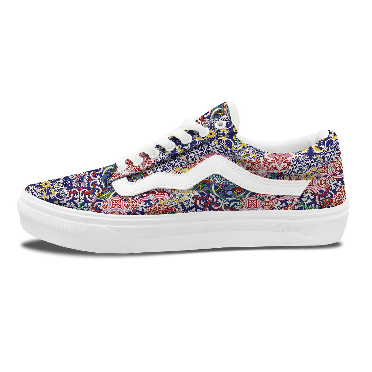 Patchwork Azulejos Tiles Print Pattern Skate Shoes-grizzshop