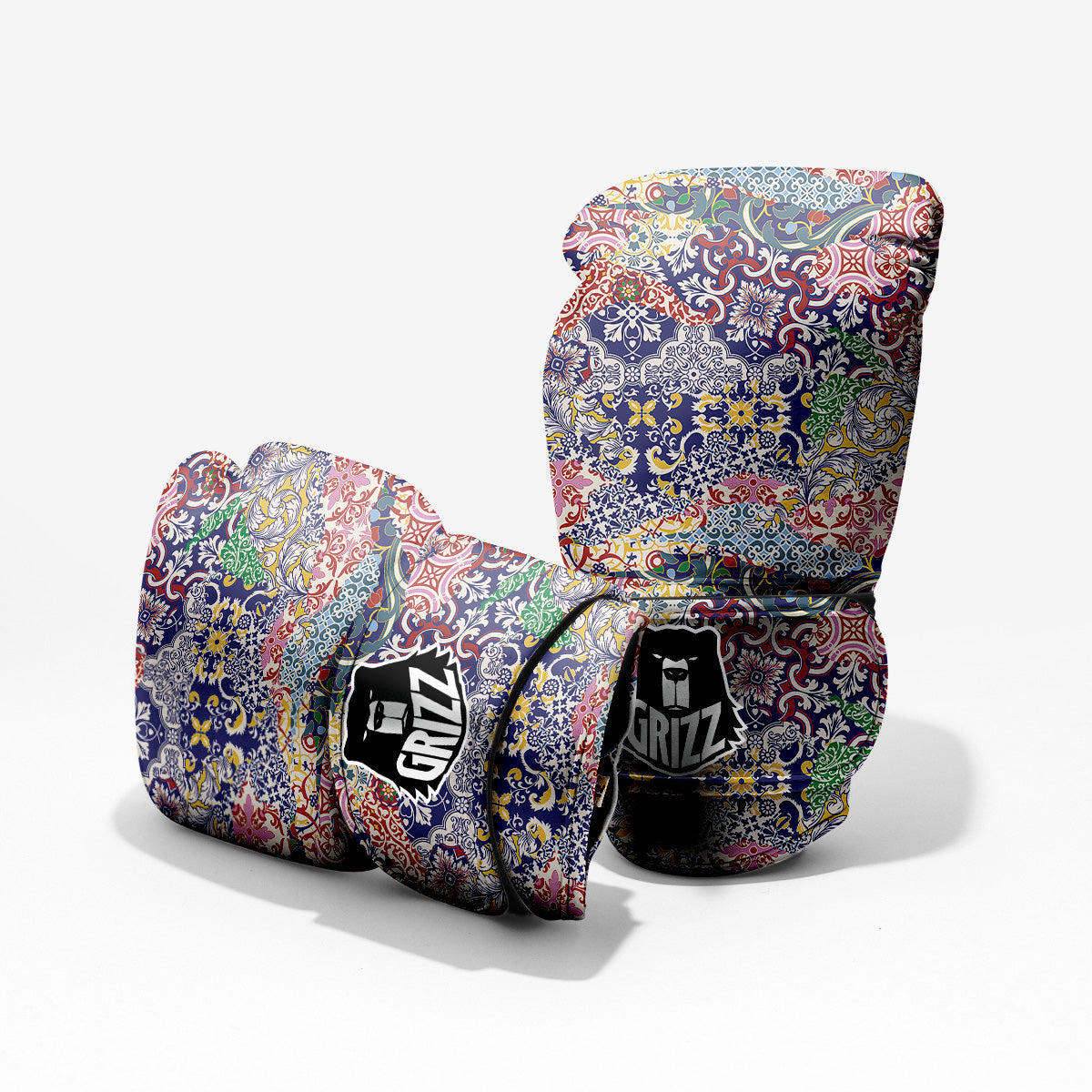 Patchwork Azulejos Tiles Print Pattern Pro Boxing Glove