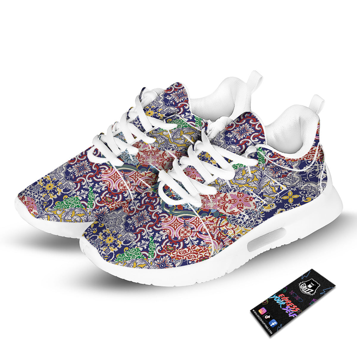 Patchwork Azulejos Tiles Print Pattern Tennis Shoes-grizzshop
