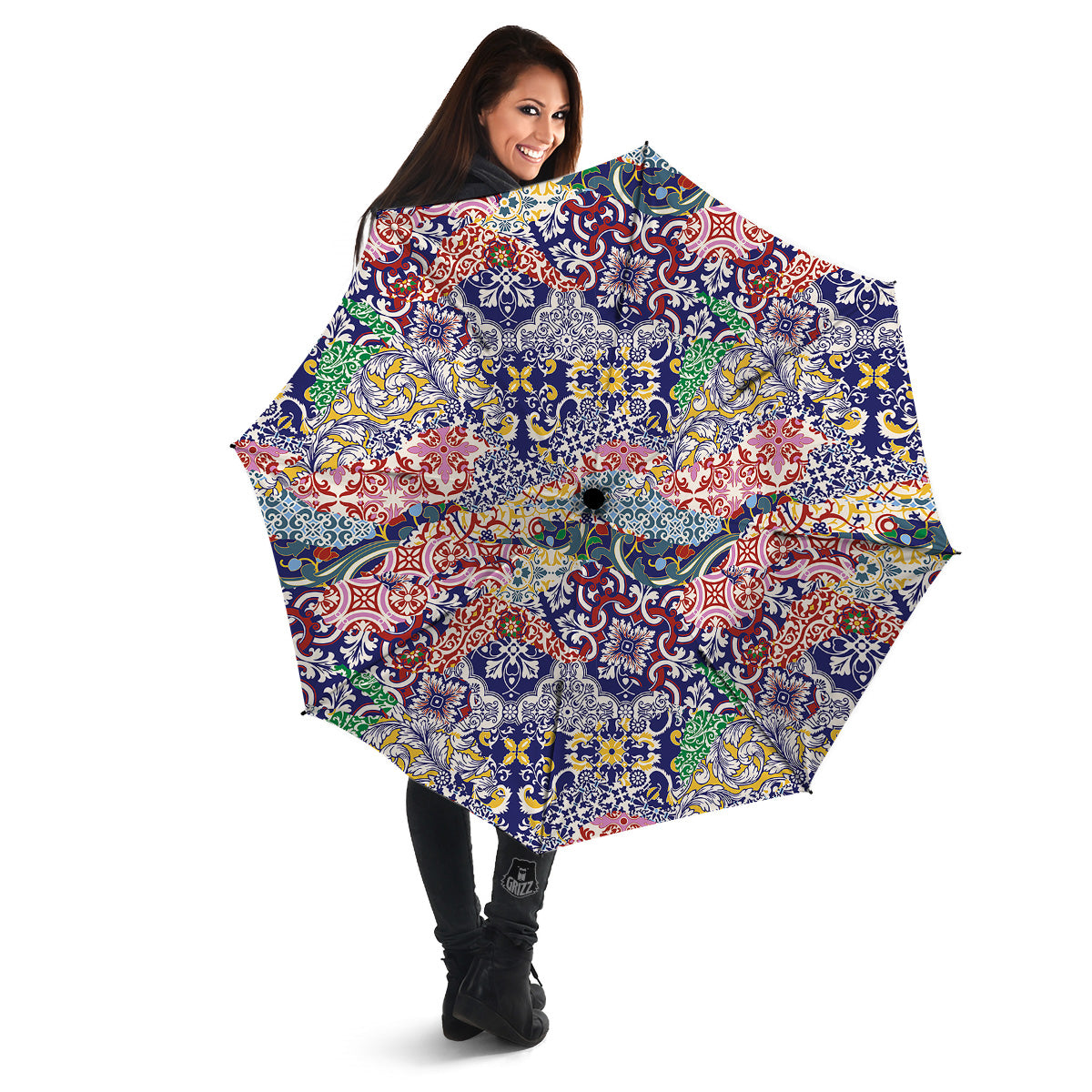 Patchwork Azulejos Tiles Print Pattern Umbrella-grizzshop