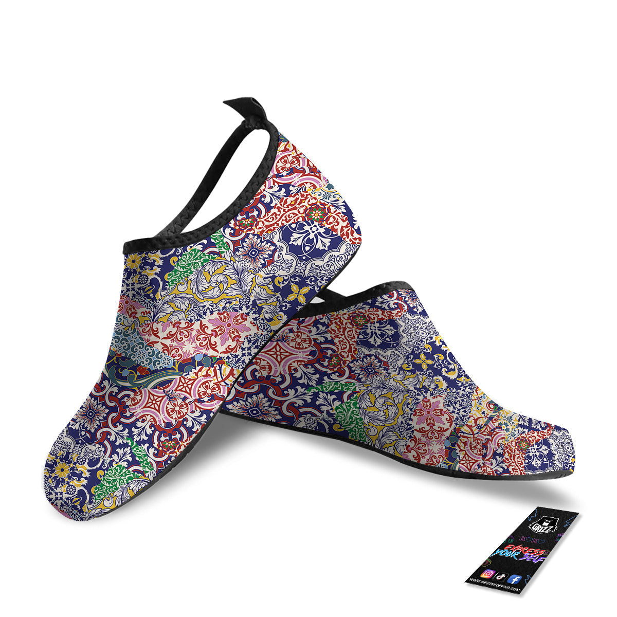 Patchwork Azulejos Tiles Print Pattern Water Shoes-grizzshop