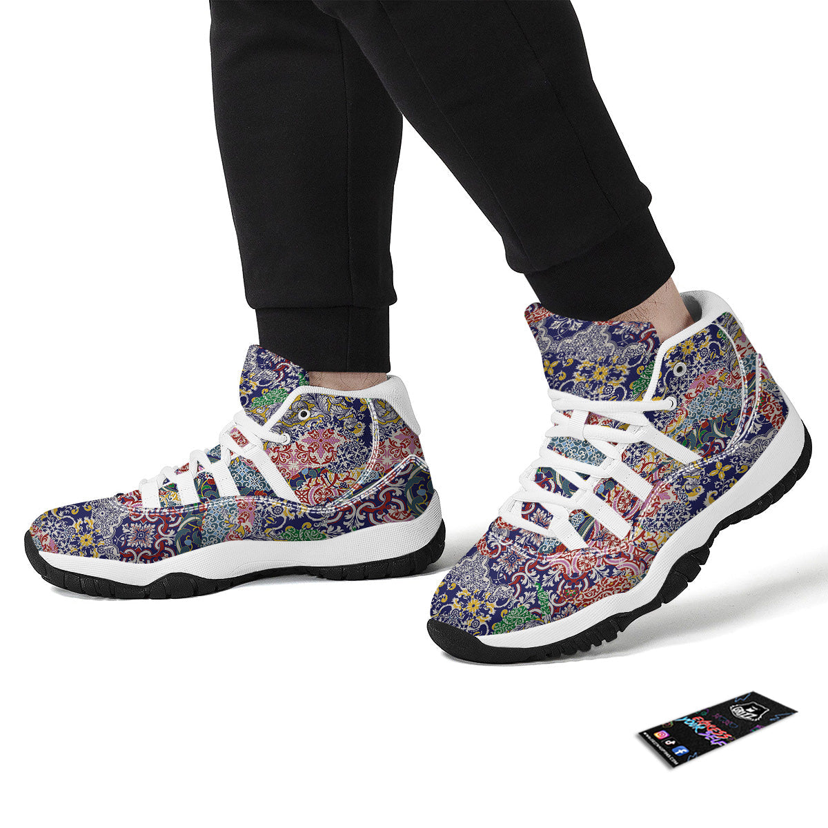 Patchwork Azulejos Tiles Print Pattern White Bball Shoes-grizzshop