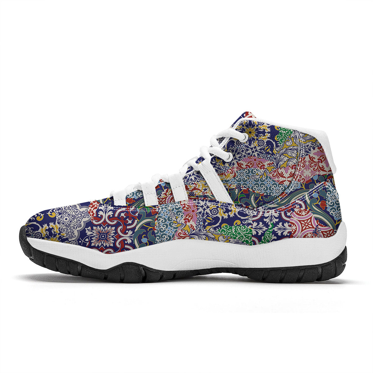 Patchwork Azulejos Tiles Print Pattern White Bball Shoes-grizzshop