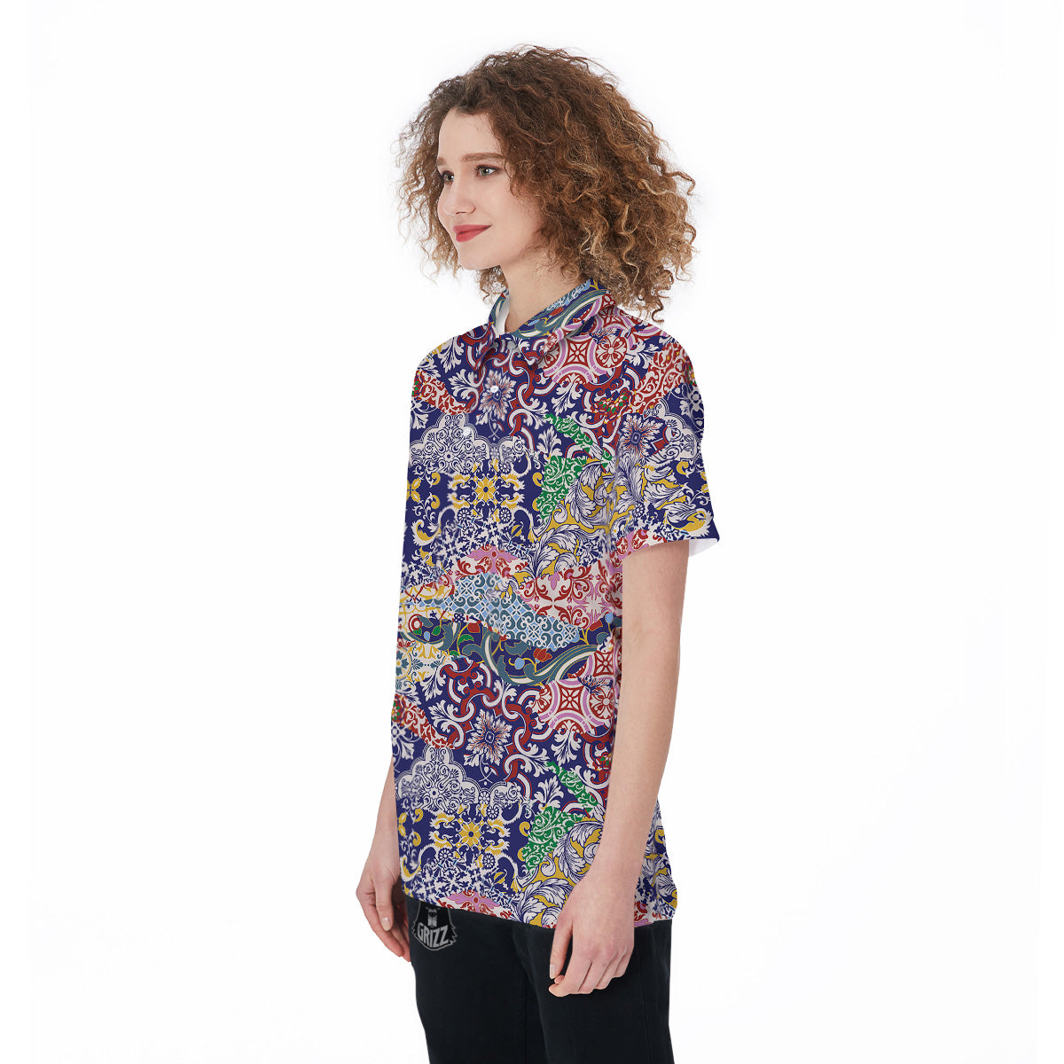 Patchwork Azulejos Tiles Print Pattern Women's Golf Shirts-grizzshop