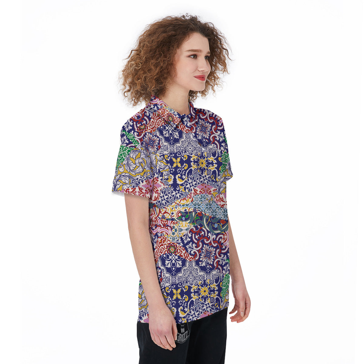 Patchwork Azulejos Tiles Print Pattern Women's Golf Shirts-grizzshop