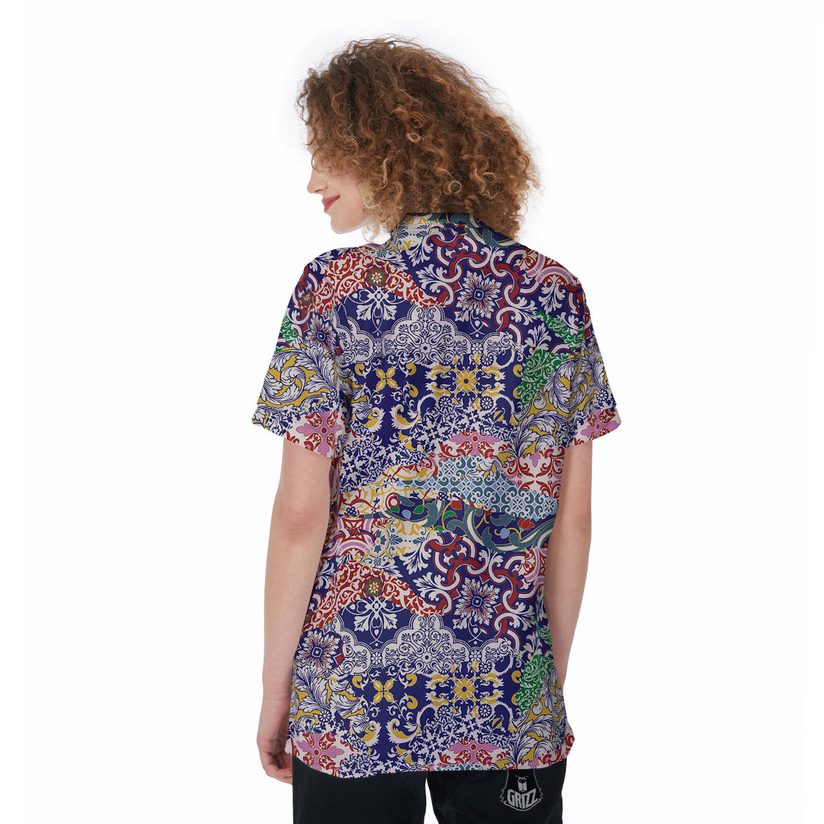 Patchwork Azulejos Tiles Print Pattern Women's Golf Shirts-grizzshop