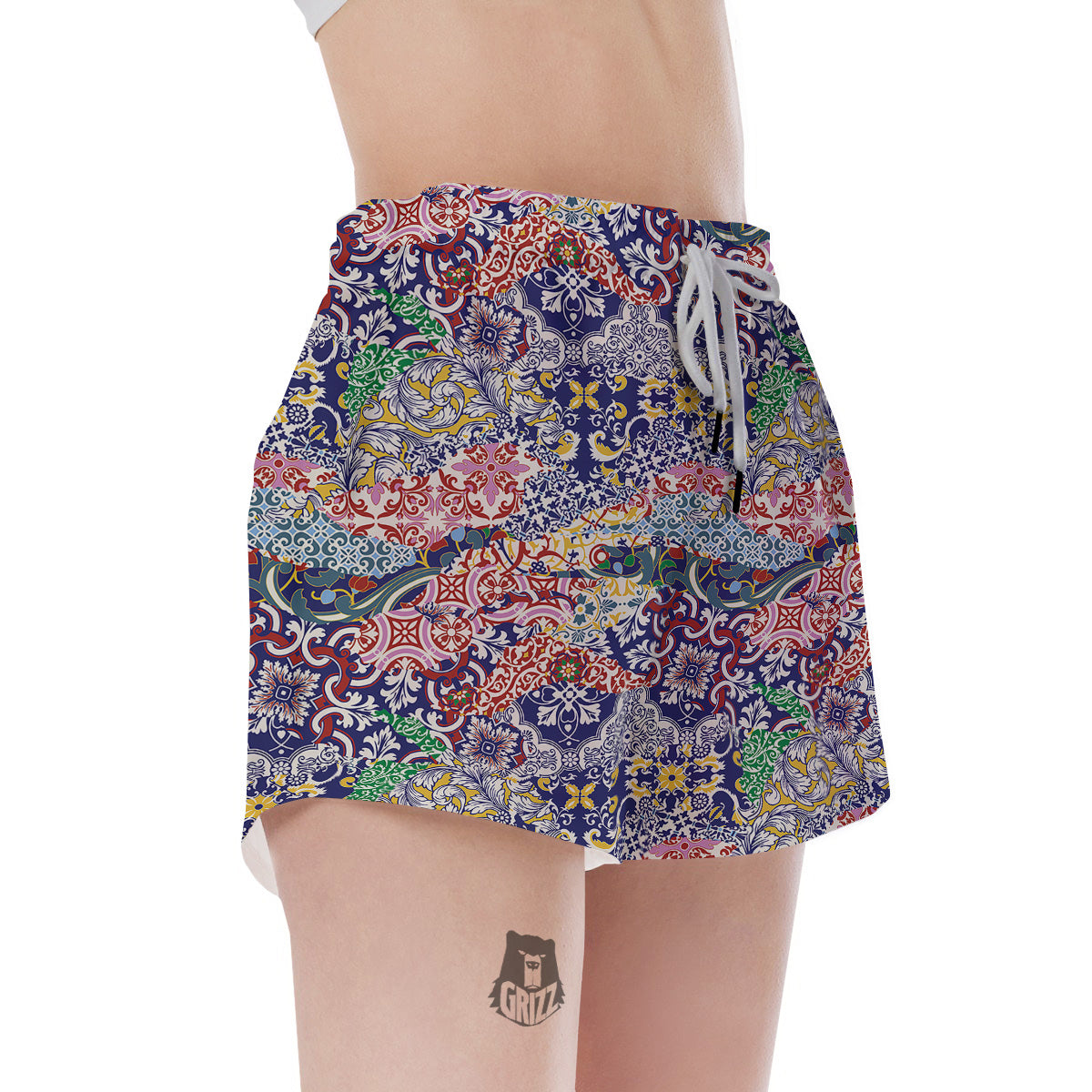 Patchwork Azulejos Tiles Print Pattern Women's Shorts-grizzshop