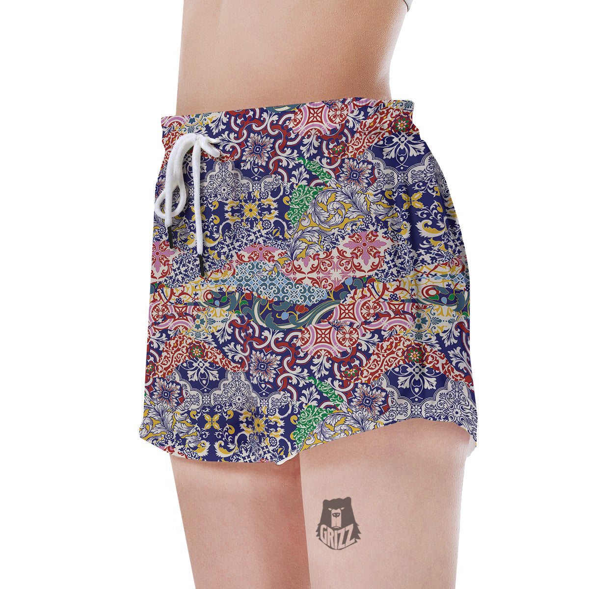 Patchwork Azulejos Tiles Print Pattern Women's Shorts-grizzshop