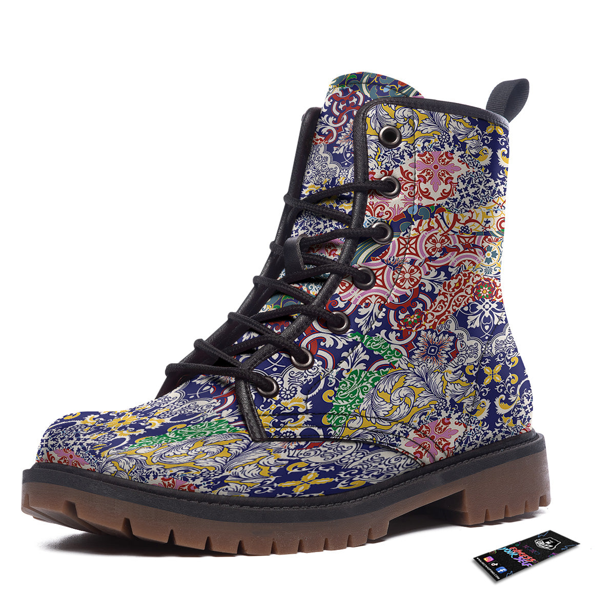 Patchwork Azulejos Tiles Print Pattern Work Boots-grizzshop