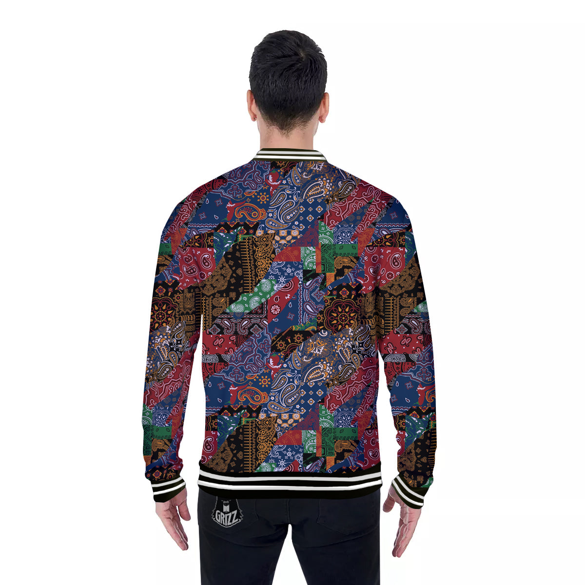 Patchwork Bandanna Print Pattern Baseball Jacket-grizzshop