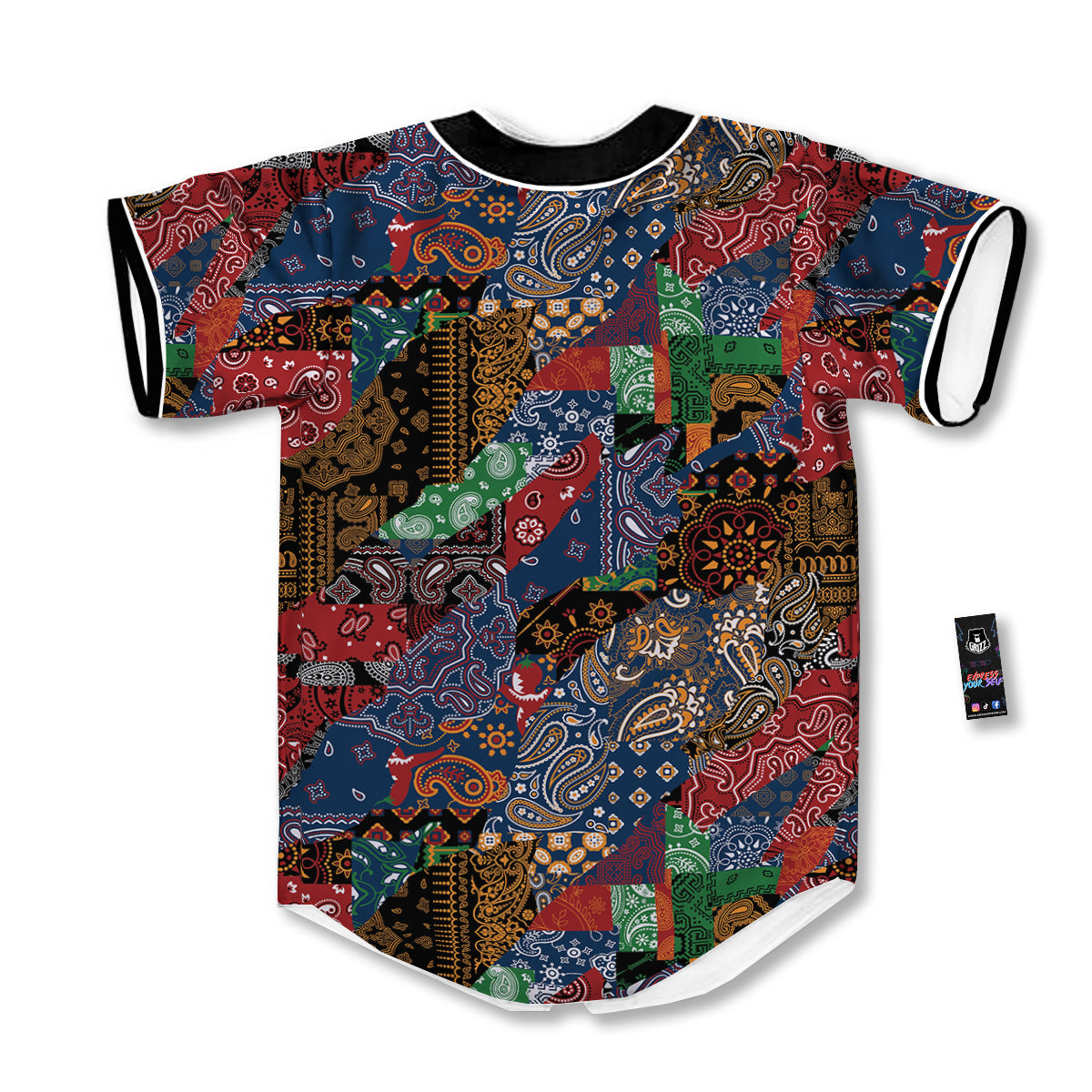 Patchwork Bandanna Print Pattern Baseball Jersey-grizzshop