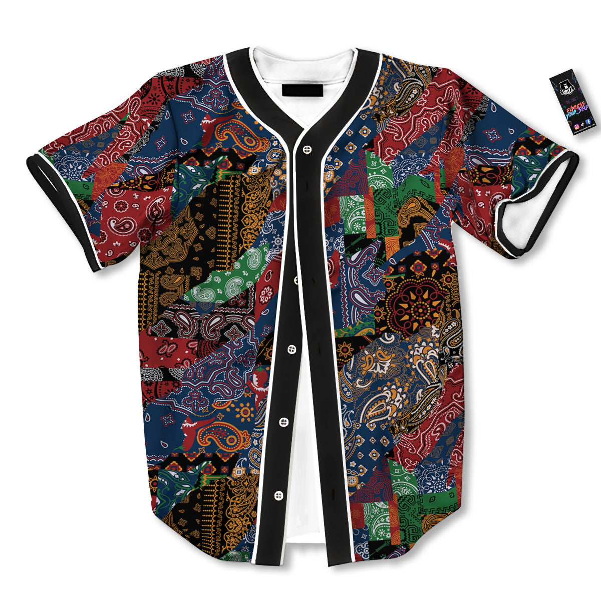 Patchwork Bandanna Print Pattern Baseball Jersey-grizzshop