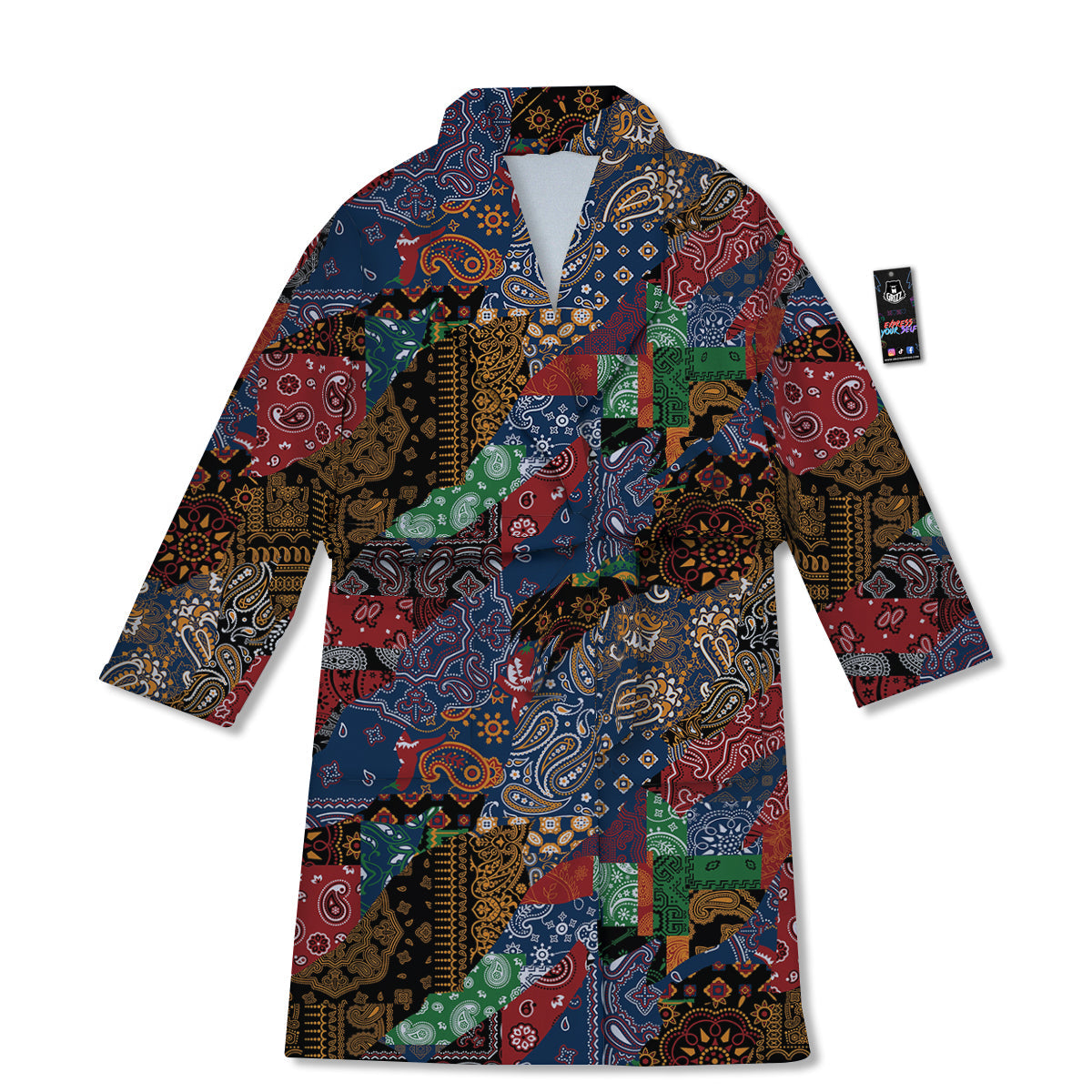 Patchwork Bandanna Print Pattern Bathrobe-grizzshop