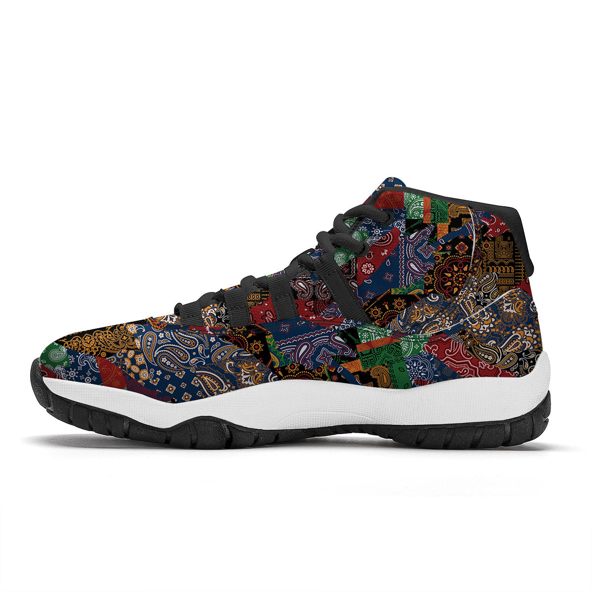 Patchwork Bandanna Print Pattern Black Bball Shoes-grizzshop