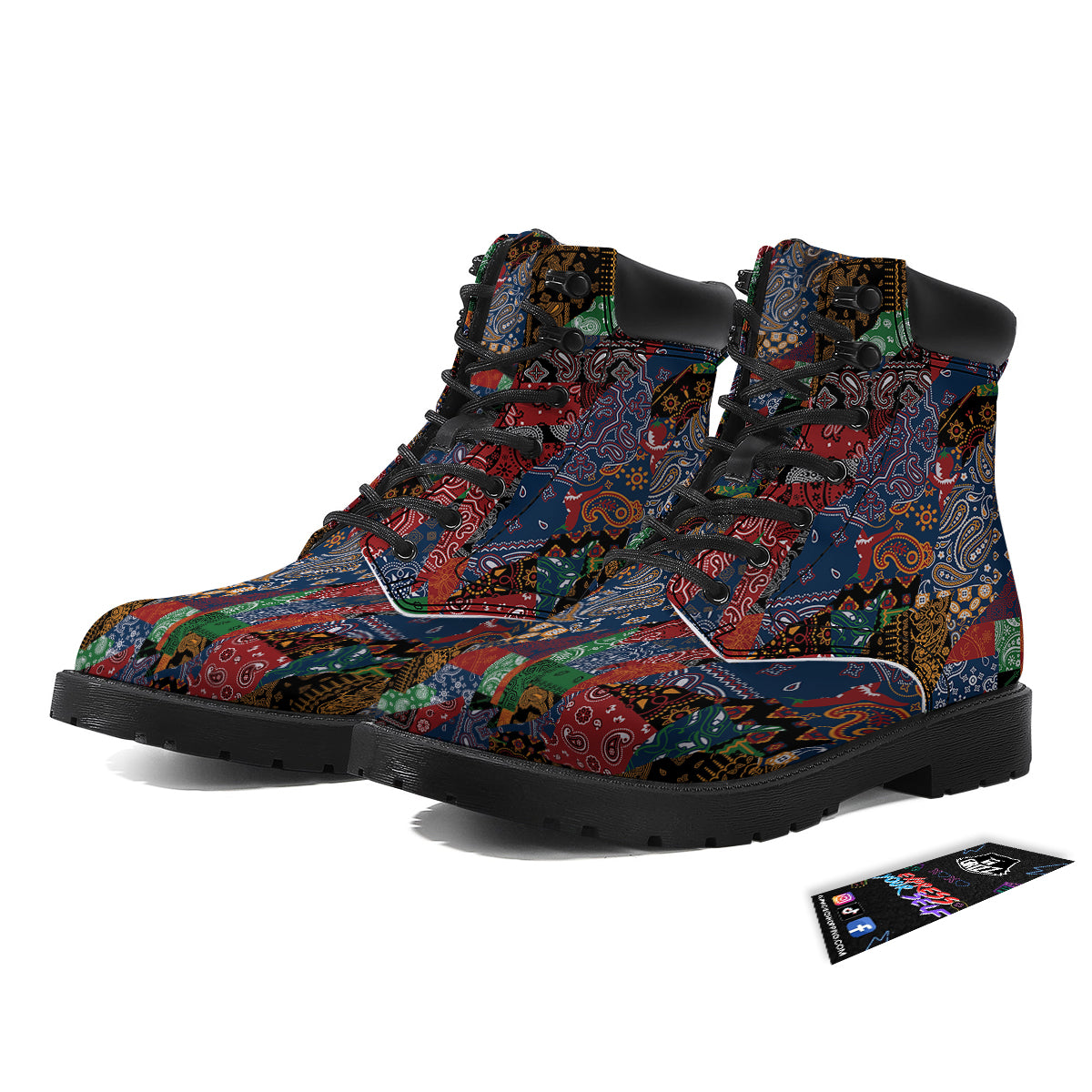 Patchwork Bandanna Print Pattern Boots-grizzshop