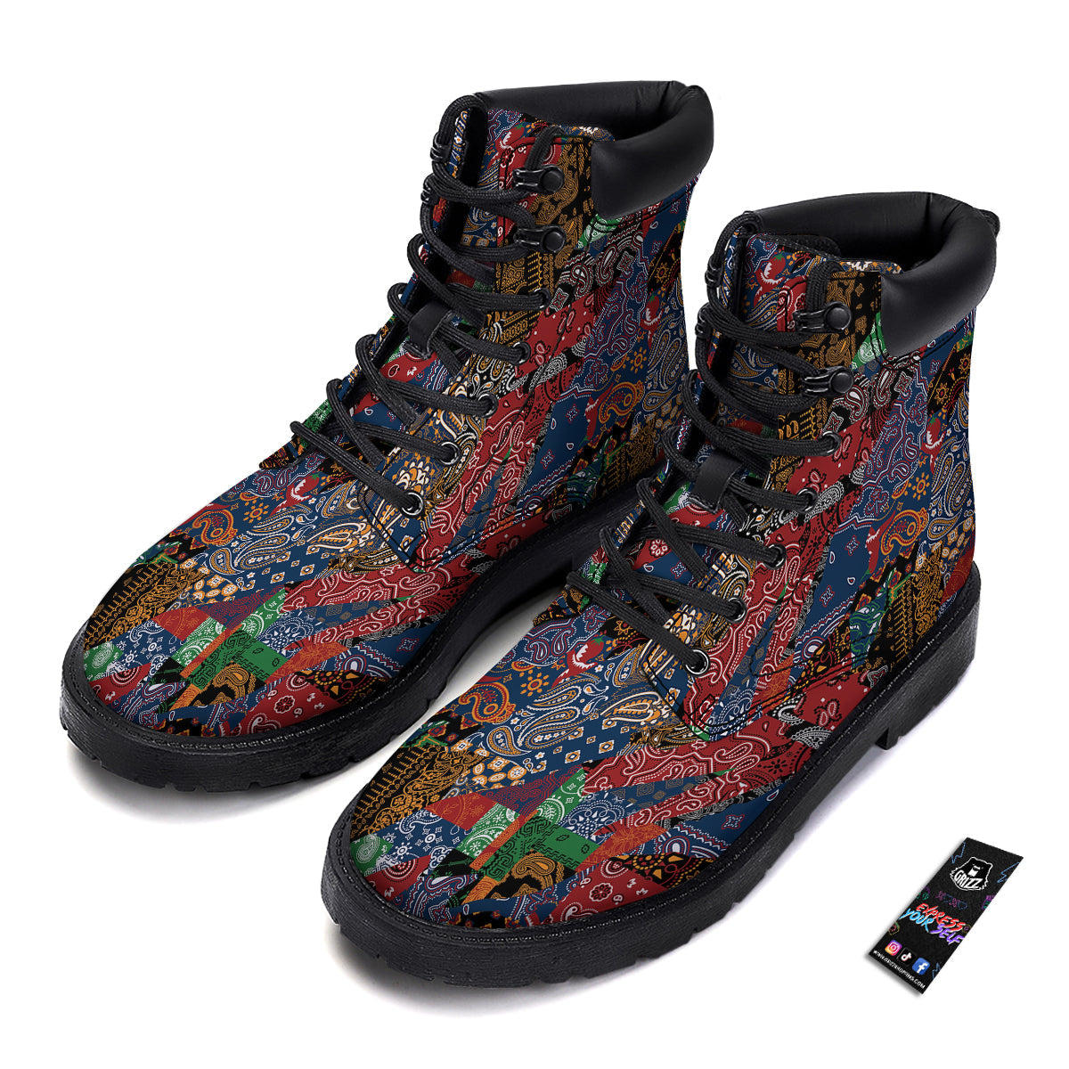 Patchwork Bandanna Print Pattern Boots-grizzshop