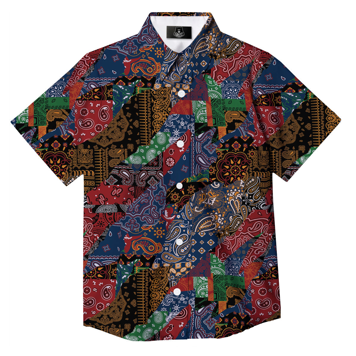 Patchwork Bandanna Print Pattern Button Up Shirt-grizzshop