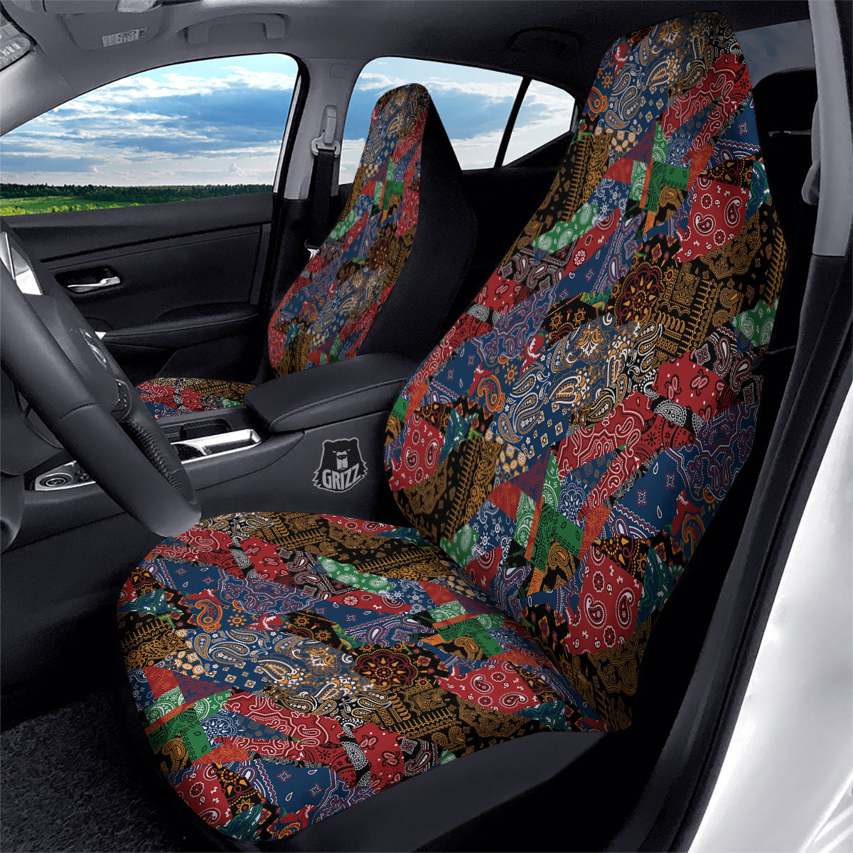 Patchwork Bandanna Print Pattern Car Seat Covers-grizzshop