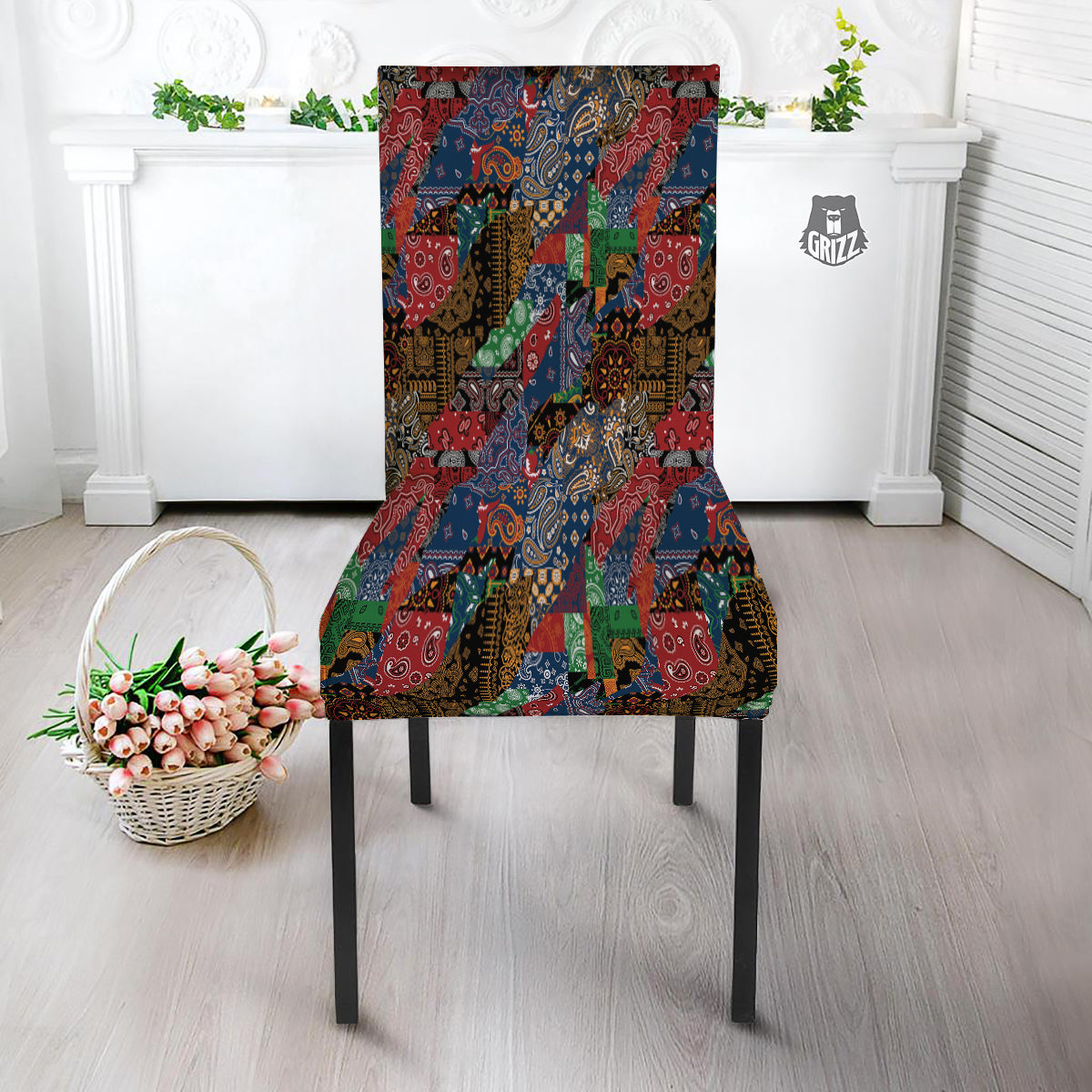 Patchwork Bandanna Print Pattern Dining Chair Slipcover-grizzshop