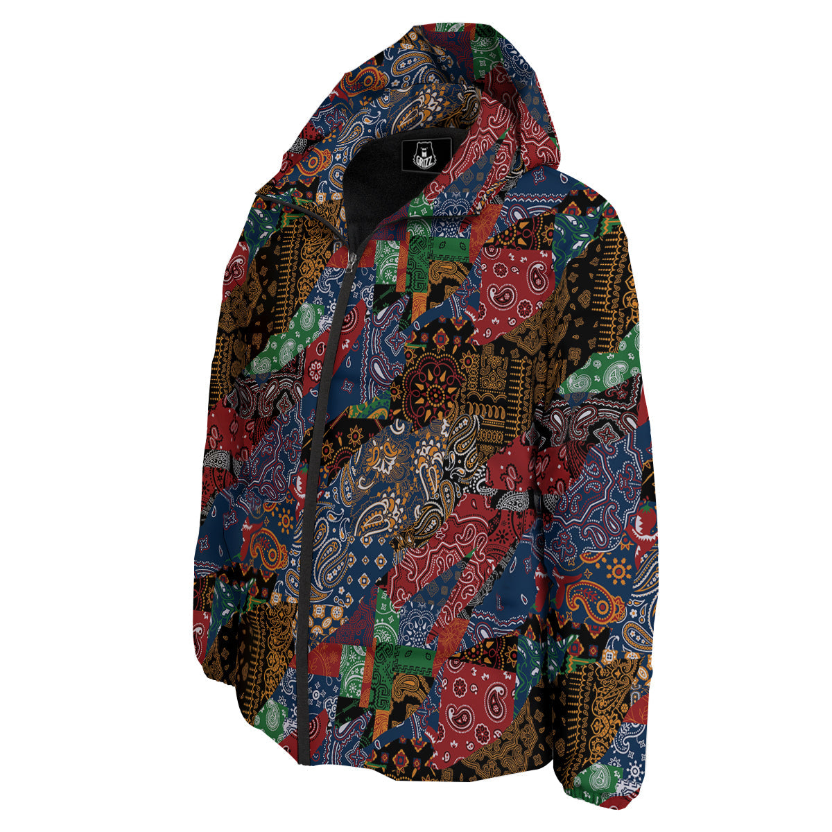 Patchwork Bandanna Print Pattern Down Jacket-grizzshop
